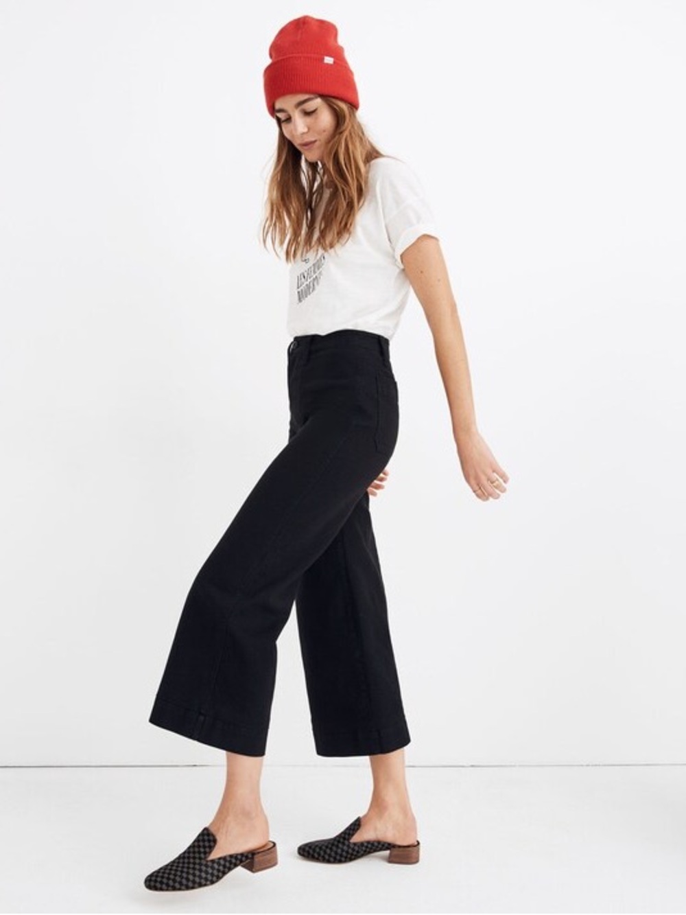 Madewell Emmett Wide Leg Crop Pants Black Size 25 High Rise NWOT
